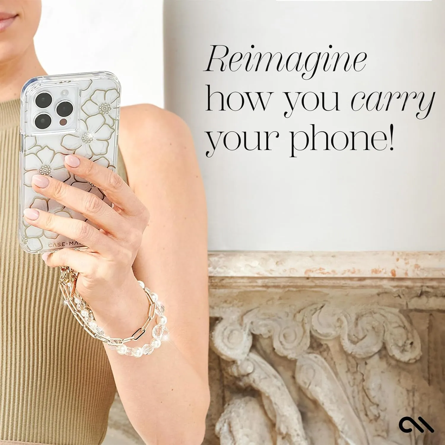 Case-Mate Phone Charm with Beaded Pearls and Crystals - Detachable Anti Theft Strap - Hands-Free iPhone Wrist Strap for Women - Phone Chain Wristlet for Galaxy, Pixel and More - Crystal Pearl