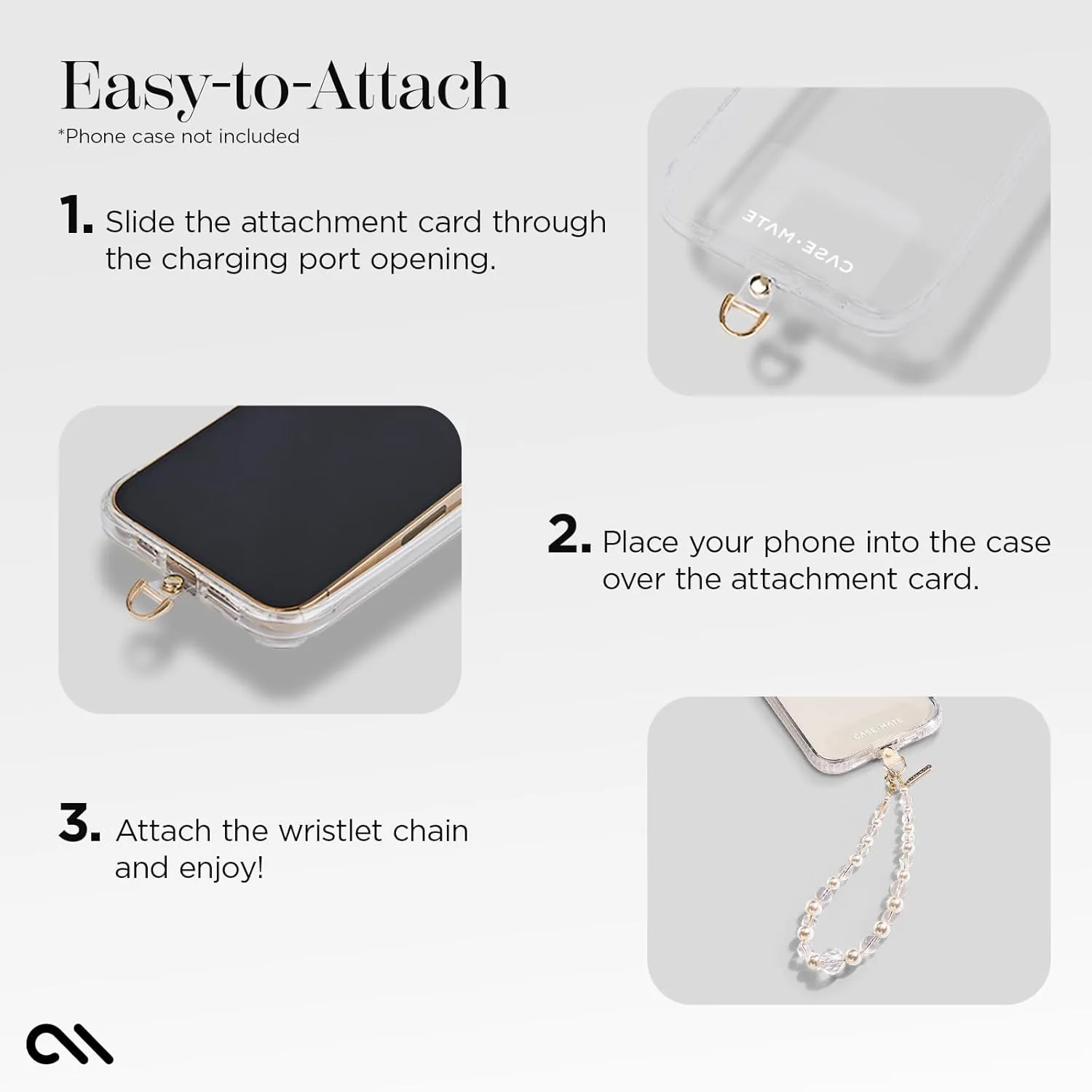 Case-Mate Phone Charm with Beaded Pearls and Crystals - Detachable Anti Theft Strap - Hands-Free iPhone Wrist Strap for Women - Phone Chain Wristlet for Galaxy, Pixel and More - Crystal Pearl