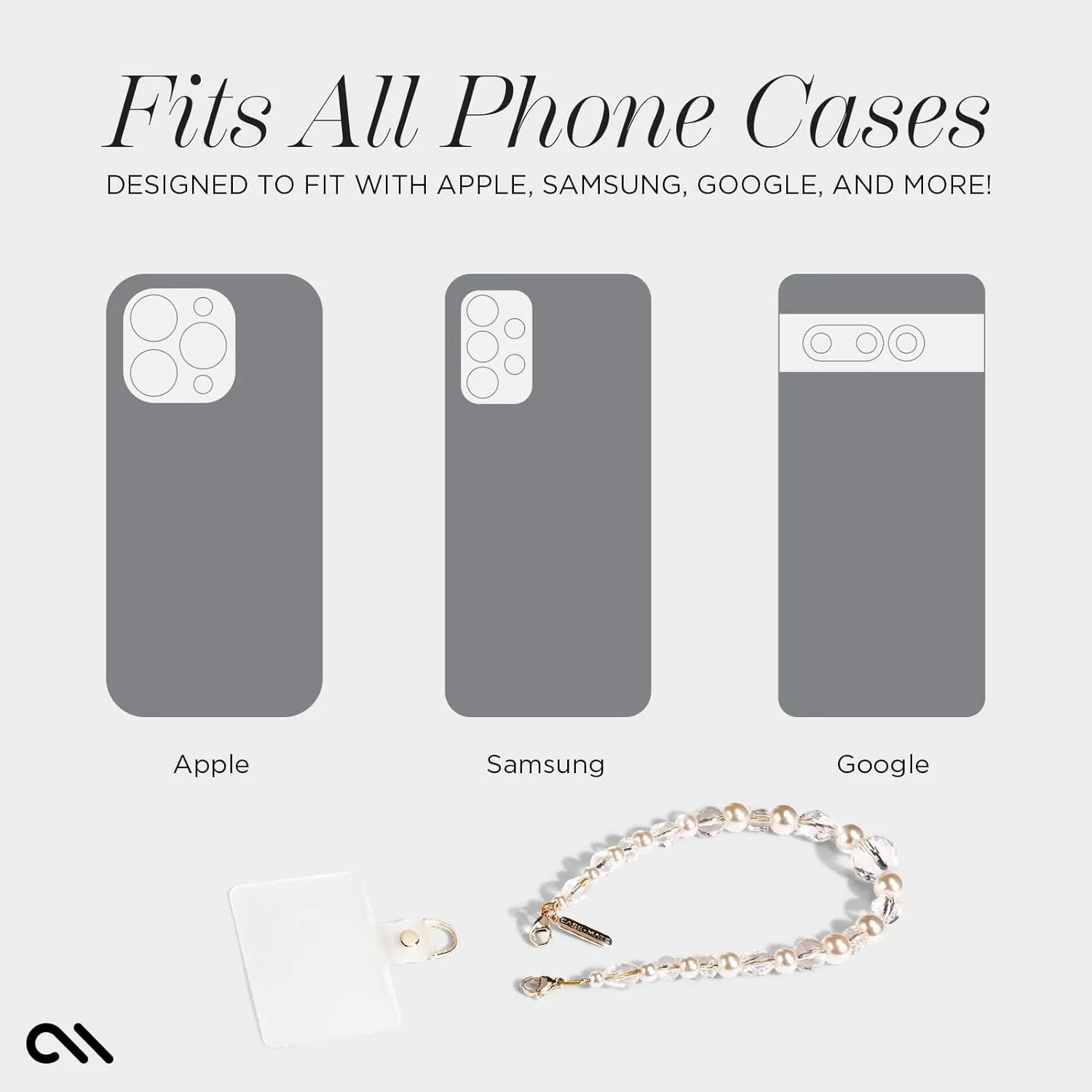 Case-Mate Phone Charm with Beaded Pearls and Crystals - Detachable Anti Theft Strap - Hands-Free iPhone Wrist Strap for Women - Phone Chain Wristlet for Galaxy, Pixel and More - Crystal Pearl