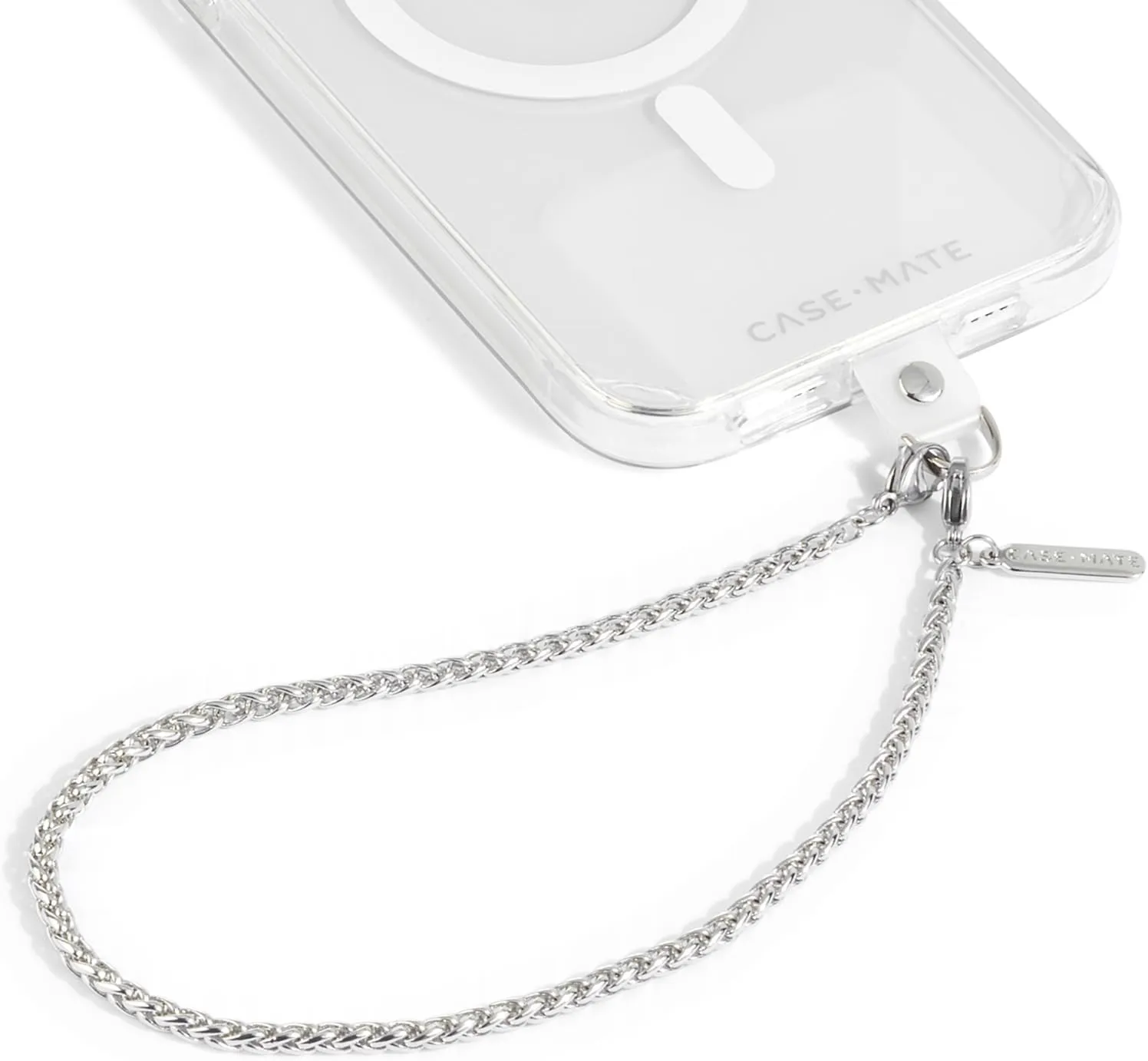 Case-Mate Phone Charm with Silver Chain - Detachable Anti Theft Strap - Hands-Free iPhone Wrist Strap for Women - Phone Wristlet for Galaxy, Pixel and More - Dainty Silver Chain