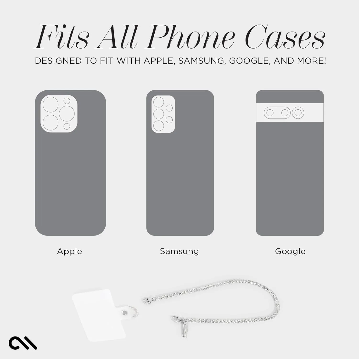 Case-Mate Phone Charm with Silver Chain - Detachable Anti Theft Strap - Hands-Free iPhone Wrist Strap for Women - Phone Wristlet for Galaxy, Pixel and More - Dainty Silver Chain