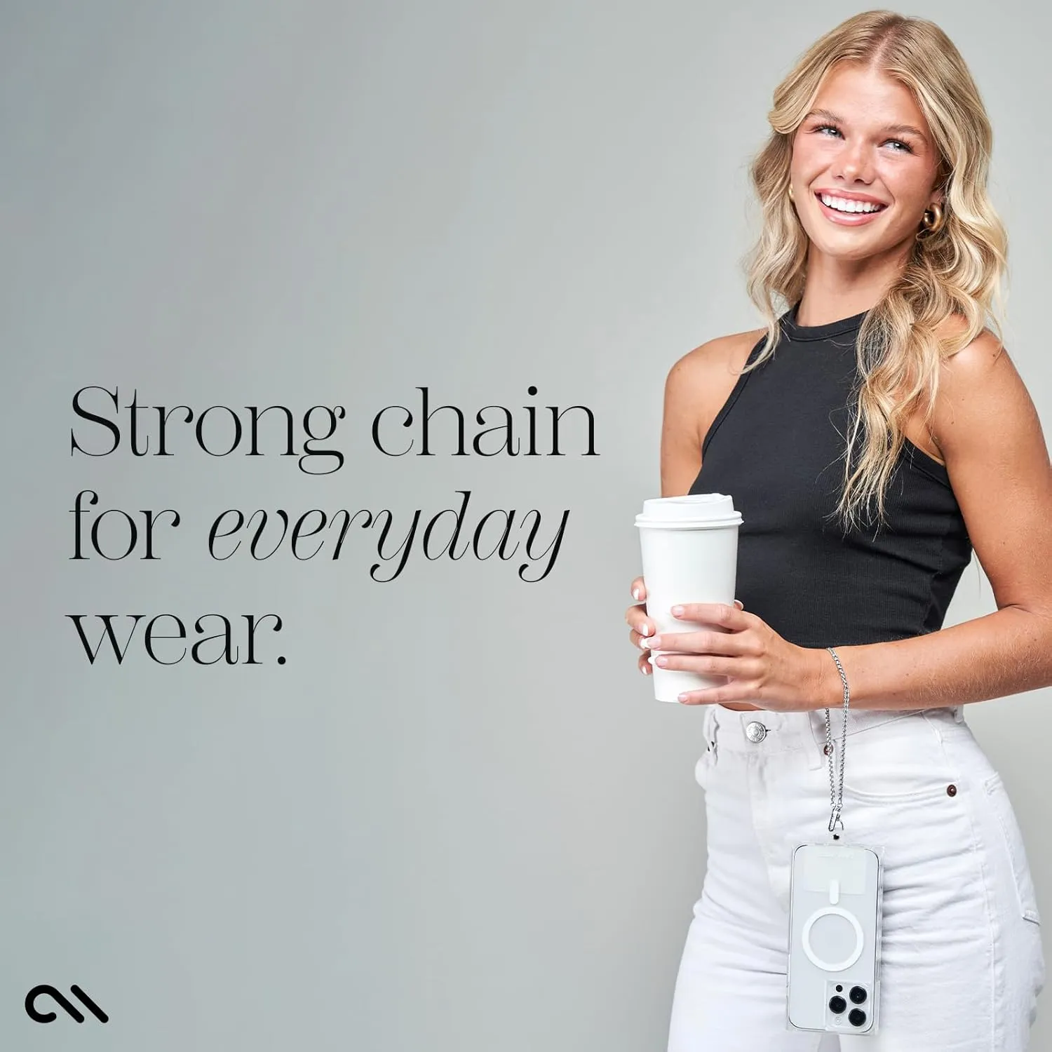 Case-Mate Phone Charm with Silver Chain - Detachable Anti Theft Strap - Hands-Free iPhone Wrist Strap for Women - Phone Wristlet for Galaxy, Pixel and More - Dainty Silver Chain