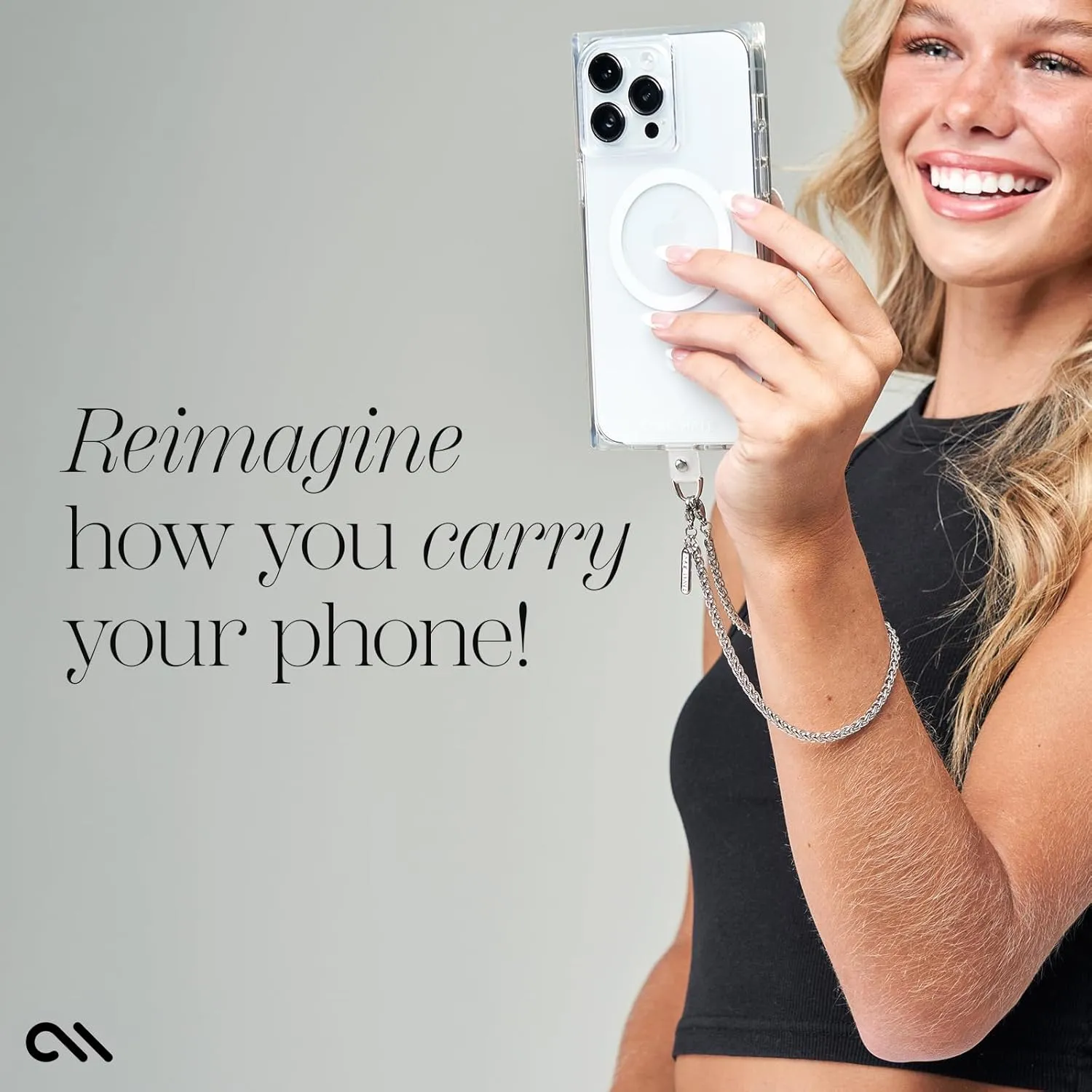 Case-Mate Phone Charm with Silver Chain - Detachable Anti Theft Strap - Hands-Free iPhone Wrist Strap for Women - Phone Wristlet for Galaxy, Pixel and More - Dainty Silver Chain