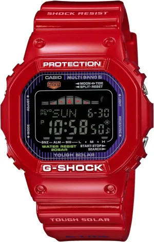 Casio G-Shock Tough Solar Red Plastic Resin Case and Bracelet Black Tone Digital Dial Tide Graph Moon Data