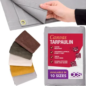 CCS Waterproof Canvas Tarp Cover – Heavy Duty Duck Cloth, Waxed Canvas Tarpaulin with Rustproof Brass Grommets for Camping, Construction, Equipment & Outdoor Use (Grey, 8x10 Ft)