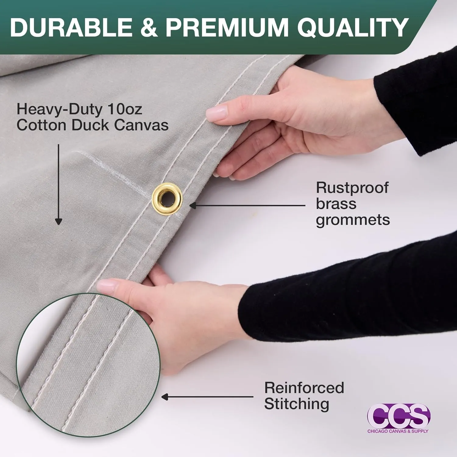 CCS Waterproof Canvas Tarp Cover – Heavy Duty Duck Cloth, Waxed Canvas Tarpaulin with Rustproof Brass Grommets for Camping, Construction, Equipment & Outdoor Use (Grey, 8x10 Ft)