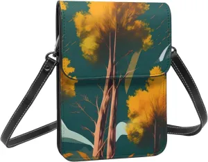Cell Phone Purse Wallet Crossbody Bag Soft Leather Mobile Phone Wallet for women National Parks Sunshine Trees Print