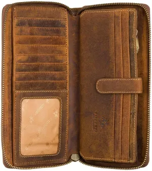 Chain Hunter Collection Zip Around Leather Purse RFID Blocking 733 Oil Tan