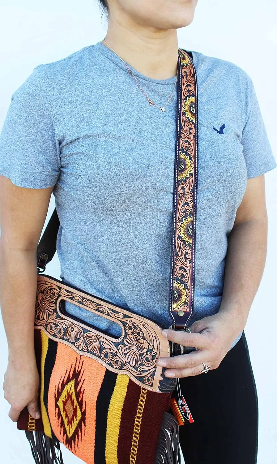 CHALLENGER Western Antique Tooled Leather Replacement Shoulder Strap for Bags Purse Duffle 115FKStrap