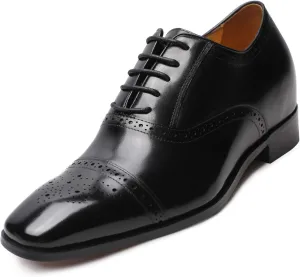 CHAMARIPA Men's Leather Elevator Shoes with Ergonomic Built-in Height Insoles | Breathable Anti-Shift Design, One-Last-One-Size Custom Fit | Enhanced Arch Support & Stealth Height Increase