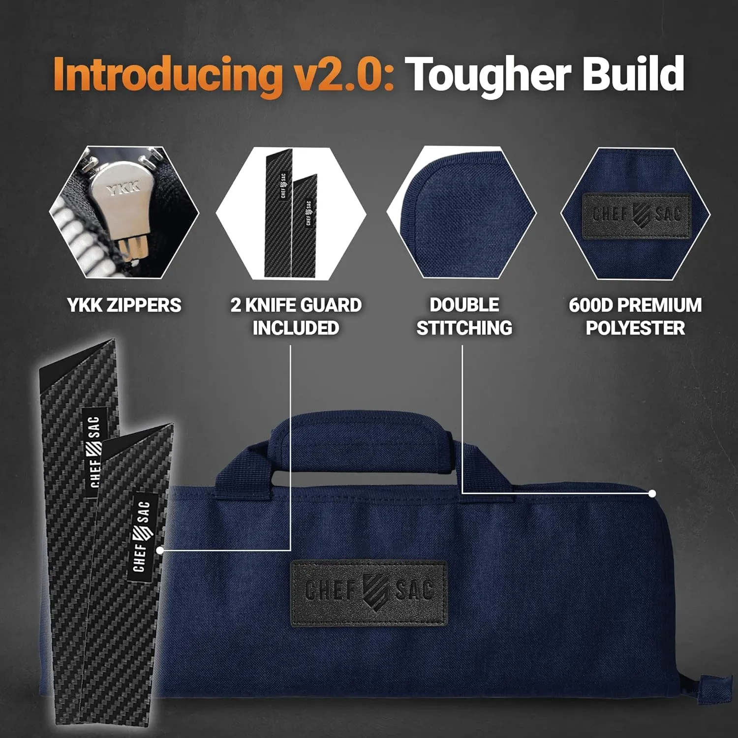 Chef Knife Roll Bag Travel Case | 8 Pockets for Knives & Tools | 2 Flaps with Cleaver & Mesh Pocket | Honing Rod Slot | Chef Knife Case for Professional & Culinary Work | Knives Not Included (Navy)