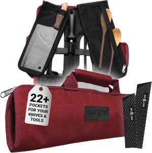Chef Knife Roll Bag Travel Case | 8 Pockets for Knives & Tools | 2 Flaps with Cleaver & Mesh Pocket | Honing Rod Slot | Chef Knife Case for Professional & Culinary Work | Knives Not Included (Red)