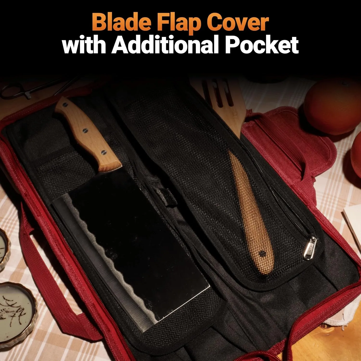 Chef Knife Roll Bag Travel Case | 8 Pockets for Knives & Tools | 2 Flaps with Cleaver & Mesh Pocket | Honing Rod Slot | Chef Knife Case for Professional & Culinary Work | Knives Not Included (Red)