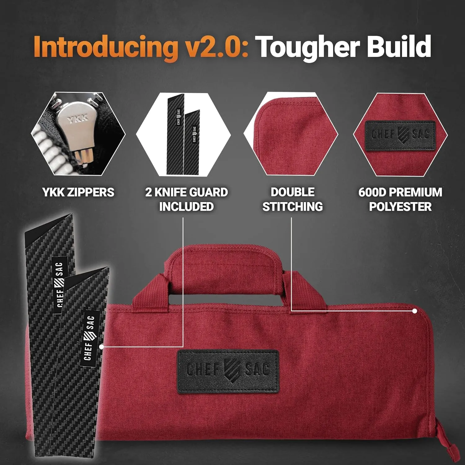Chef Knife Roll Bag Travel Case | 8 Pockets for Knives & Tools | 2 Flaps with Cleaver & Mesh Pocket | Honing Rod Slot | Chef Knife Case for Professional & Culinary Work | Knives Not Included (Red)