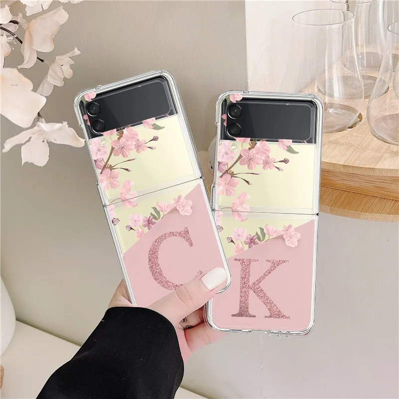 Cherry Blossom Flower Initial Alphabet Clear Samsung Galaxy Z Flip 3 4 Case