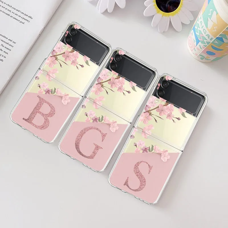 Cherry Blossom Flower Initial Alphabet Clear Samsung Galaxy Z Flip 3 4 Case