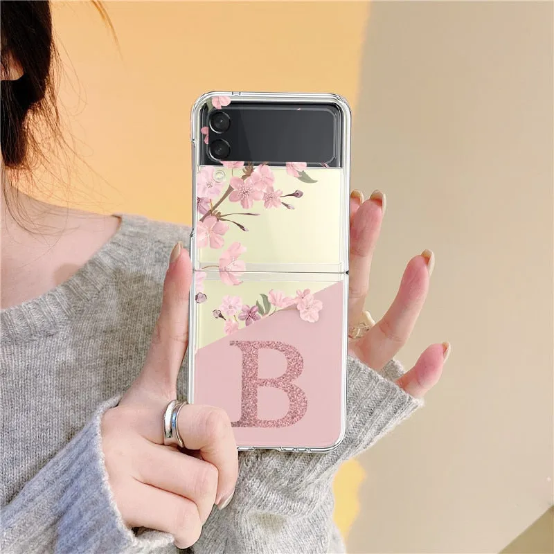 Cherry Blossom Flower Initial Alphabet Clear Samsung Galaxy Z Flip 3 4 Case