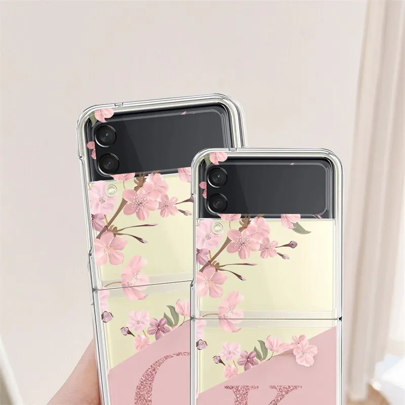 Cherry Blossom Flower Initial Alphabet Clear Samsung Galaxy Z Flip 3 4 Case