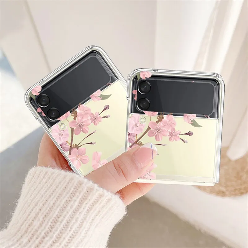 Cherry Blossom Flower Initial Alphabet Clear Samsung Galaxy Z Flip 3 4 Case