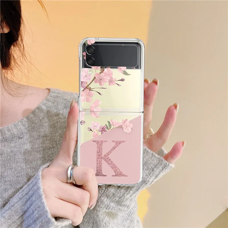 Cherry Blossom Flower Initial Alphabet Clear Samsung Galaxy Z Flip 3 4 Case