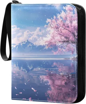 Cherry Blossom Tree Landscape Card Binder 4 Pockets, 400 Pockets Trading Card Binder Removable Card Albums Card Holder for Games, Sports, Football, Baseball Cards