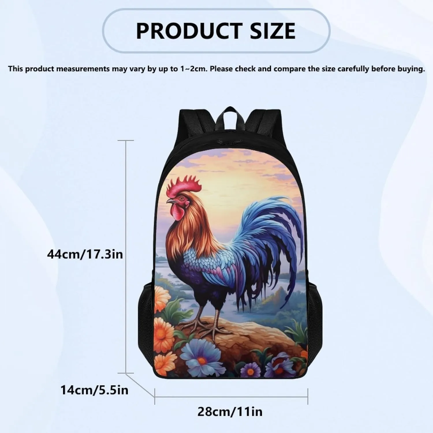 Chicken Kids School Bag Flowe Prints Backpack for Girls Boys Aesthetic Daypack for Elementary Children Multifunctional Book Bag for Teenagers Students Back to School Gifts
