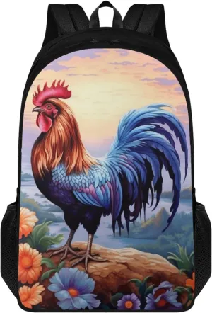Chicken Kids School Bag Flowe Prints Backpack for Girls Boys Aesthetic Daypack for Elementary Children Multifunctional Book Bag for Teenagers Students Back to School Gifts