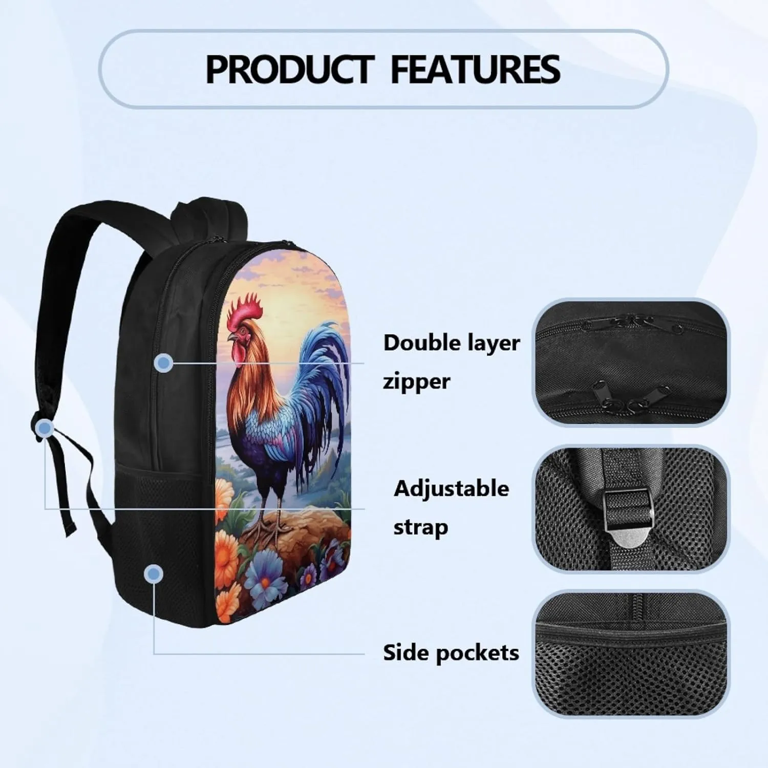 Chicken Kids School Bag Flowe Prints Backpack for Girls Boys Aesthetic Daypack for Elementary Children Multifunctional Book Bag for Teenagers Students Back to School Gifts