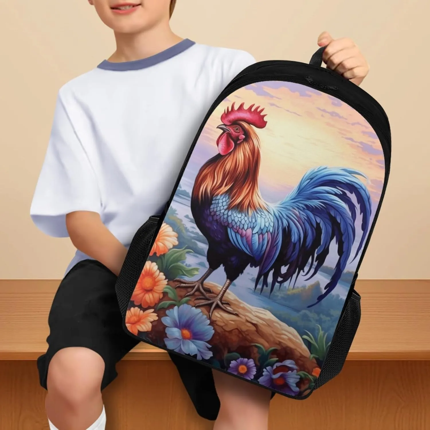 Chicken Kids School Bag Flowe Prints Backpack for Girls Boys Aesthetic Daypack for Elementary Children Multifunctional Book Bag for Teenagers Students Back to School Gifts