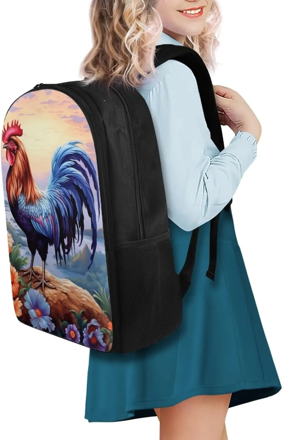 Chicken Kids School Bag Flowe Prints Backpack for Girls Boys Aesthetic Daypack for Elementary Children Multifunctional Book Bag for Teenagers Students Back to School Gifts