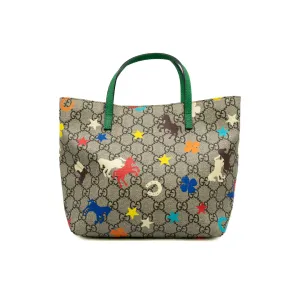 Children's Beige And Ebony GG Supreme Canvas Ranch Tote Bag PHW