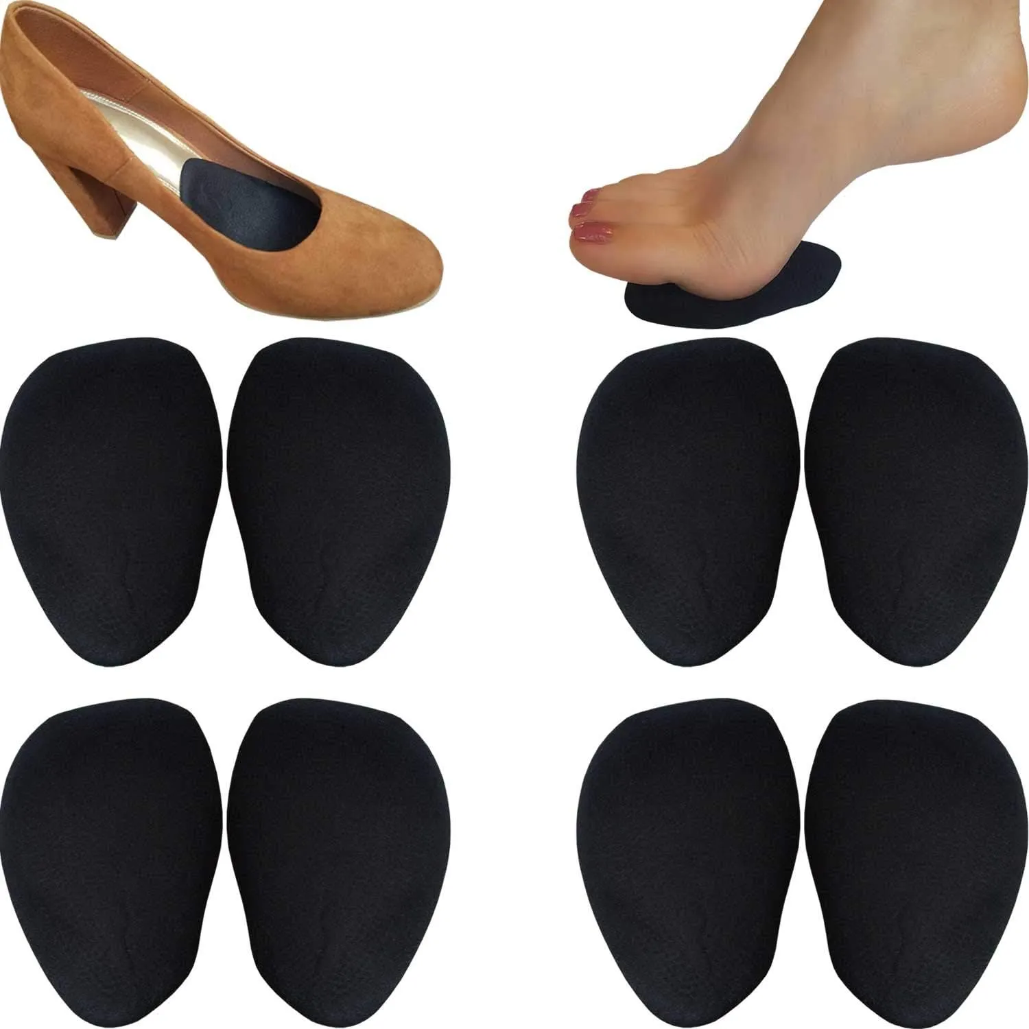 Chiroplax High Heel Cushion Inserts Pads (4 Pairs) Suede Ball of Foot Forefoot Metatarsal Anti Slip Shoe Insoles for Women