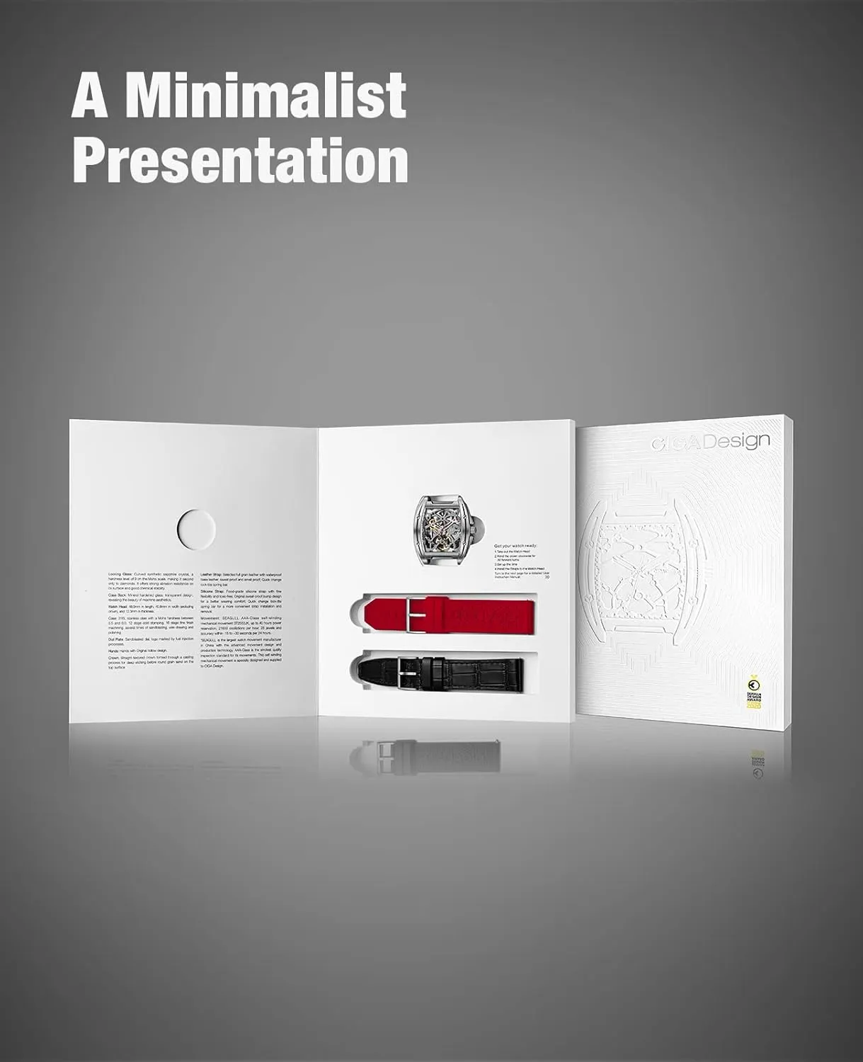 CIGA Design Z Series Automatic Mechanical Watch, Luxury Skeleton Wristwatch Tonneau with Leather and Silicone Strap Stainless Steel Business Dress Waterproof Timepiece Gifts for Men and Women
