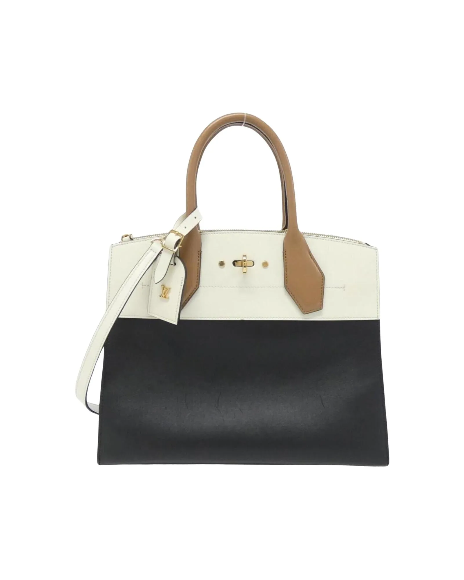 City Steamer Leather Handbag with Name Tag and Shoulder Strap