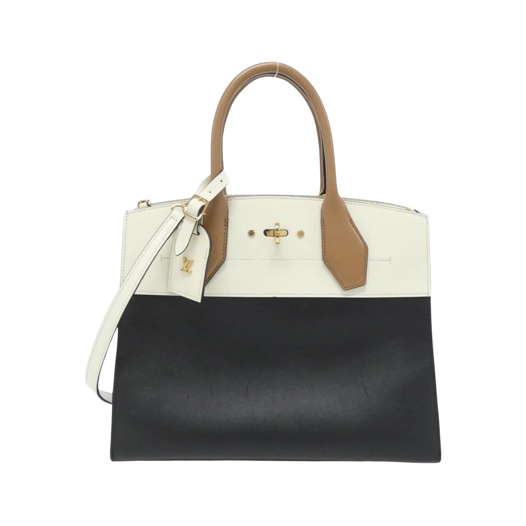 City Steamer Leather Handbag with Name Tag and Shoulder Strap