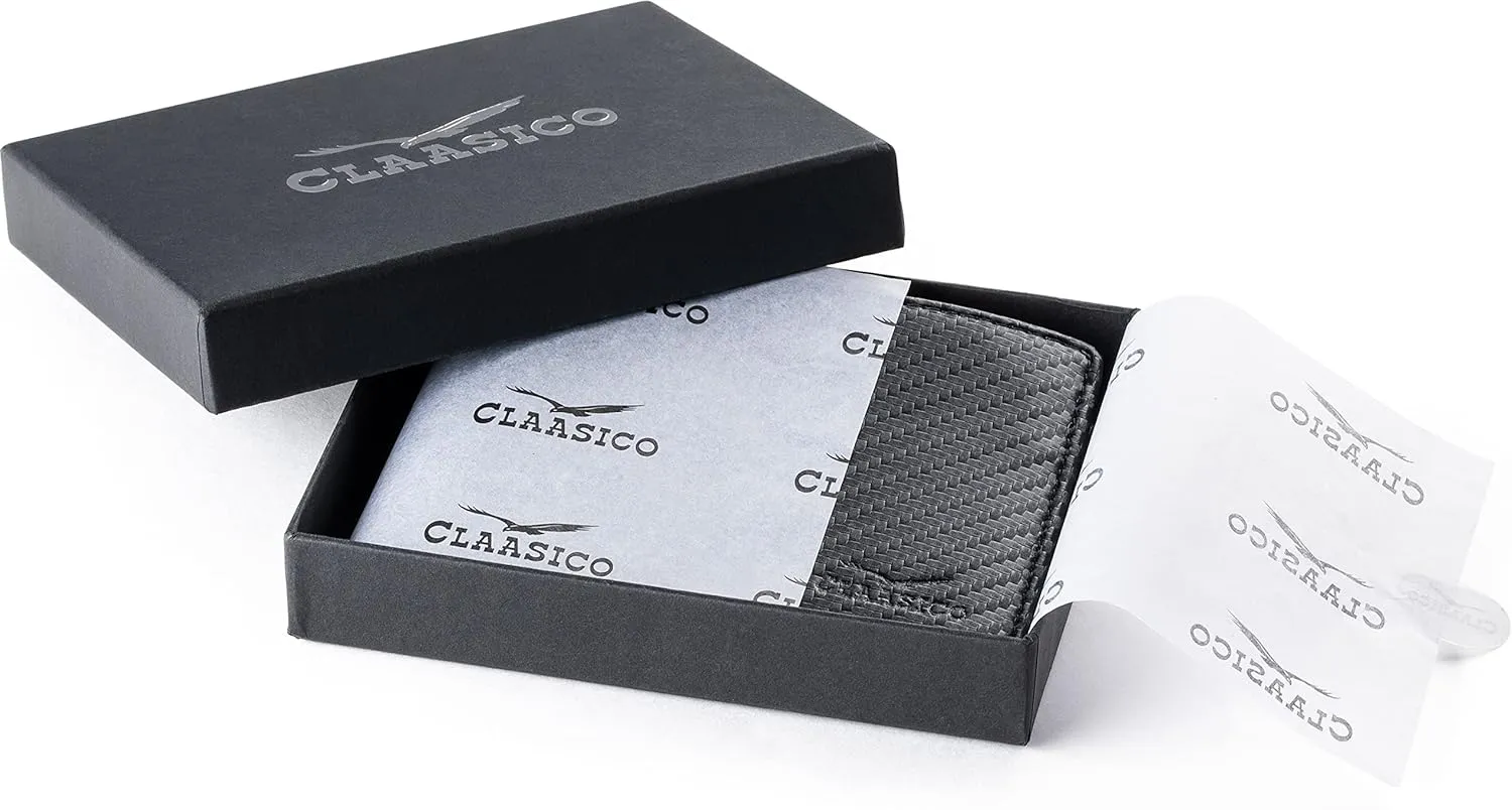 Claasico Men’s Bifold Wallet for Men – Genuine Leather RFID Wallet, Slim Billfold Cardholder w/ID Window – Gift Box Included