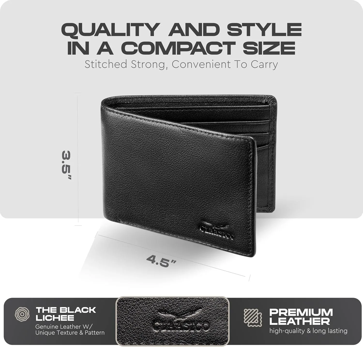 Claasico Men’s Bifold Wallet for Men – Genuine Leather RFID Wallet, Slim Billfold Cardholder w/ID Window – Gift Box Included