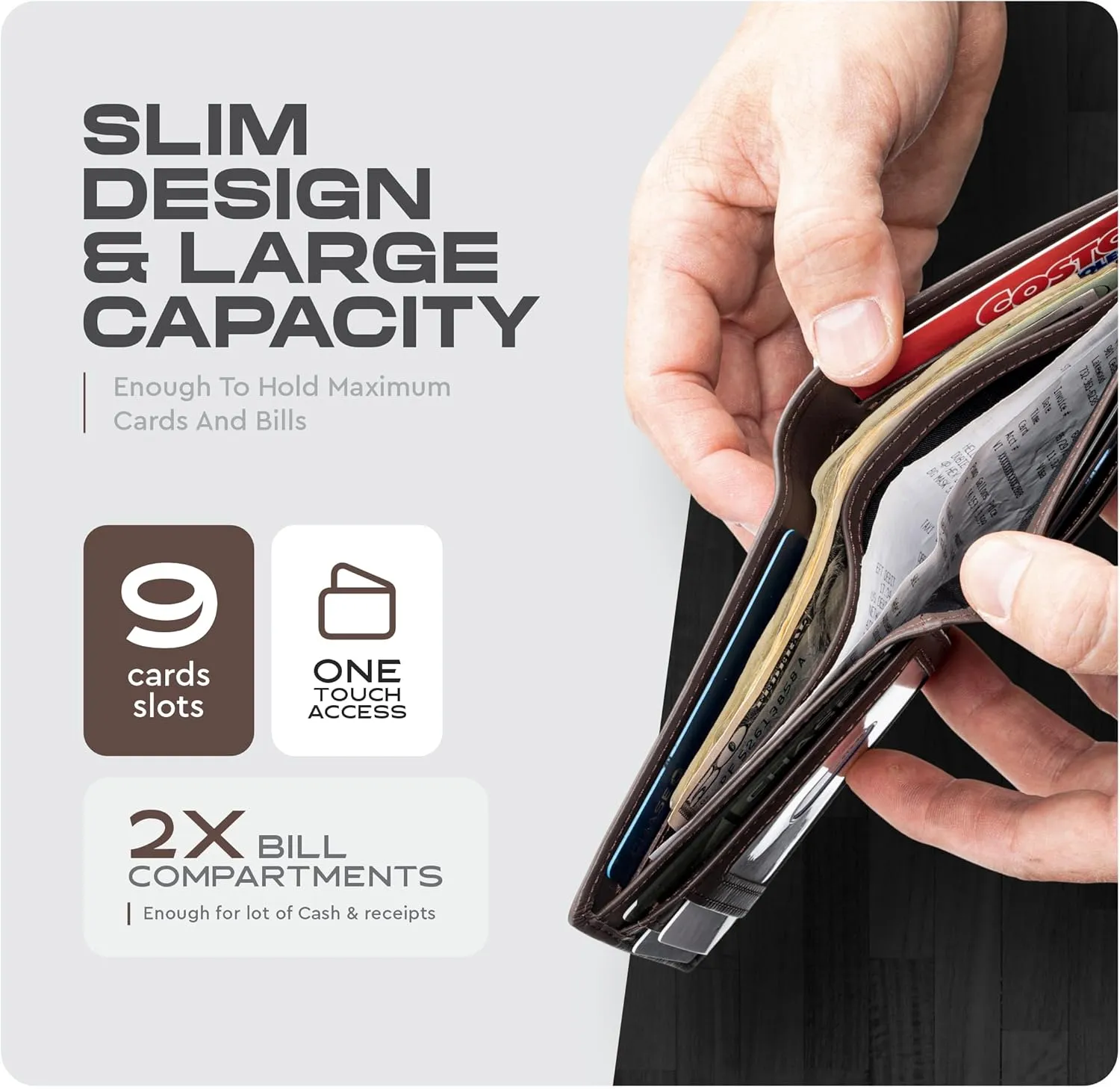Claasico Men’s Bifold Wallet for Men – Genuine Leather RFID Wallet, Slim Billfold Cardholder w/ID Window – Gift Box Included