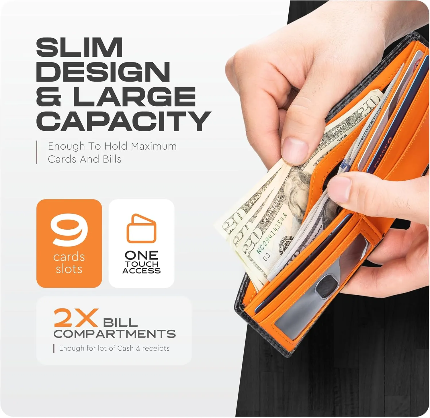 Claasico Men’s Bifold Wallet for Men – Genuine Leather RFID Wallet, Slim Billfold Cardholder w/ID Window – Gift Box Included