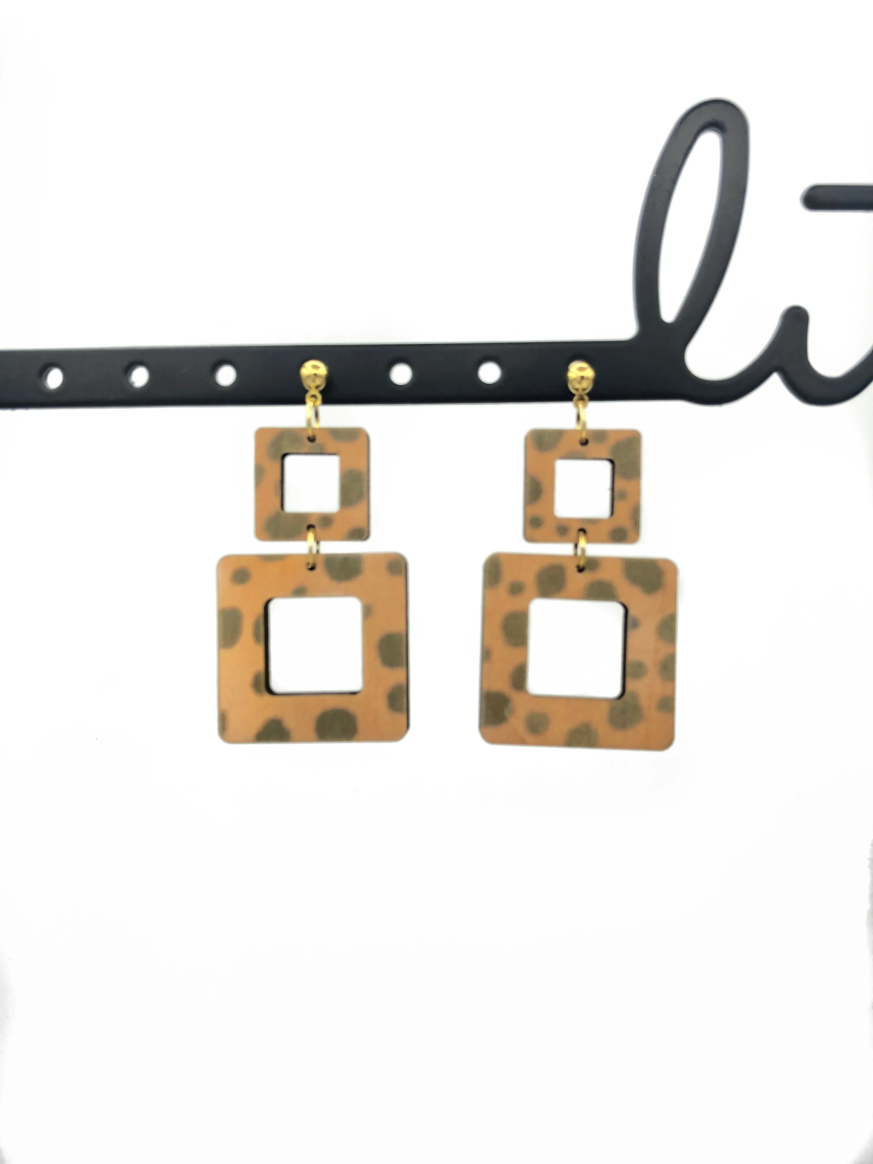 Classic Christy Double Square Animal Print Earrings