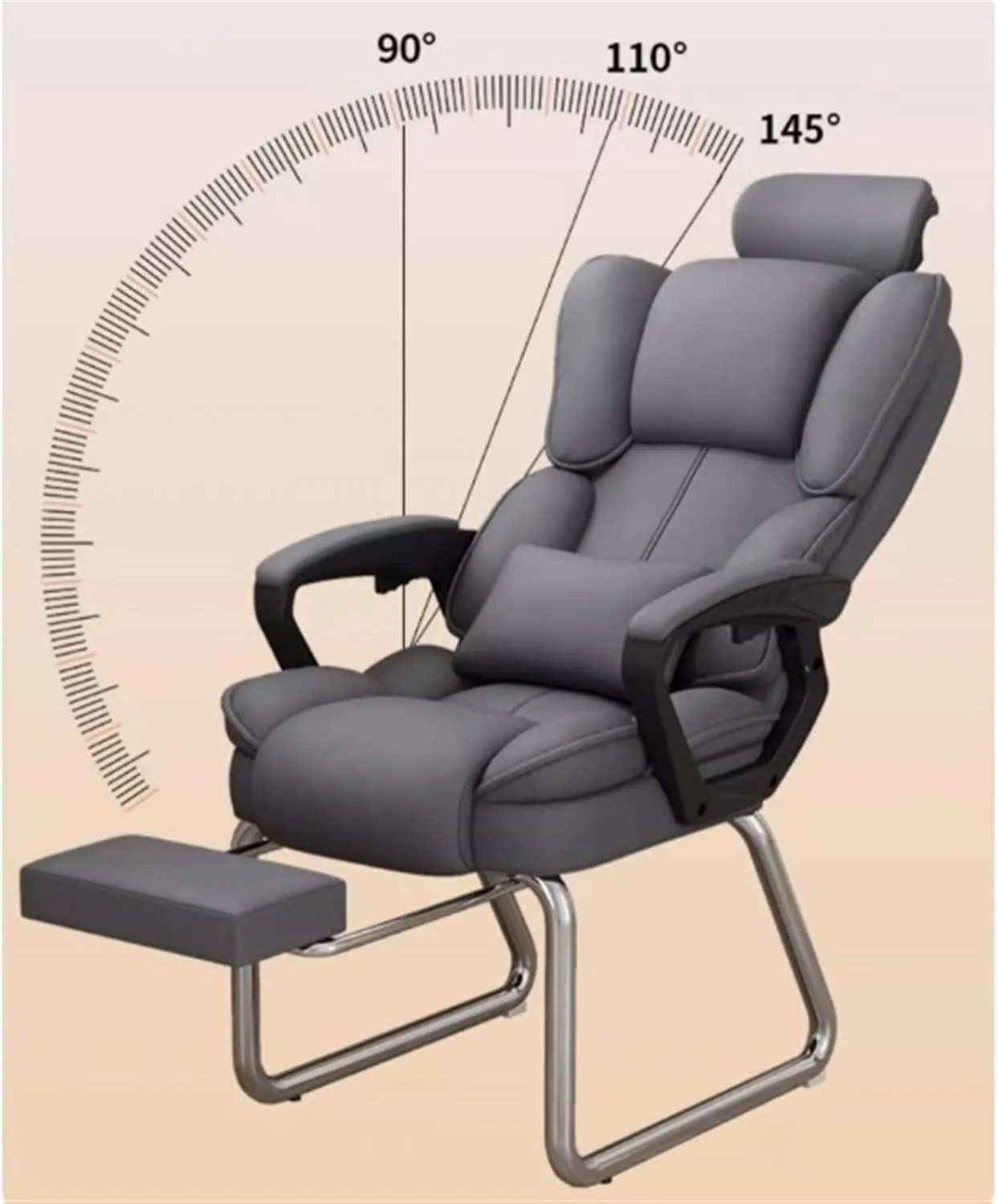 Classic Home Office High Back Chair PU Leather Soft Executive Side Reception Chair with Silver Sled Base No Wheels Desk Task Chair(Gris)