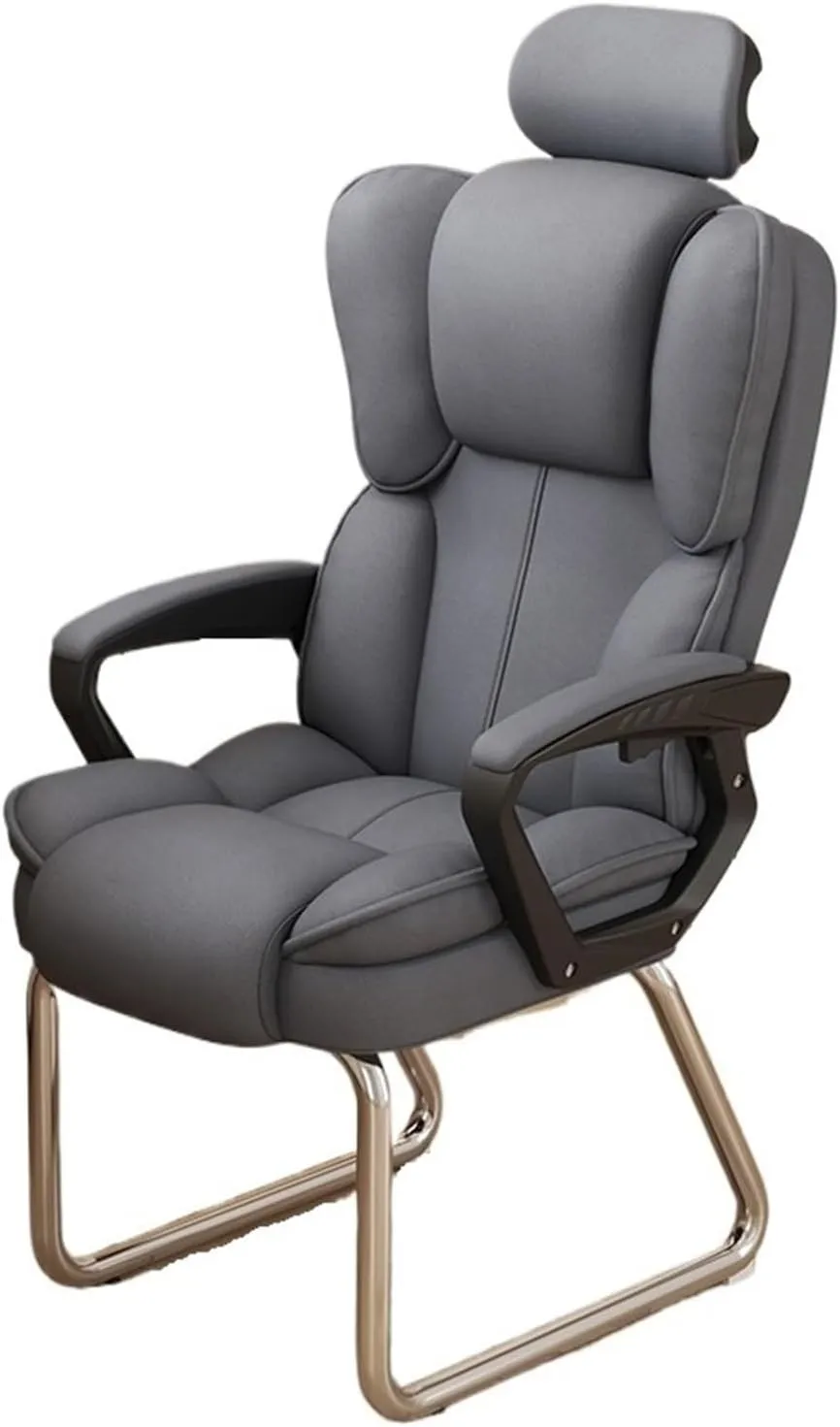 Classic Home Office High Back Chair PU Leather Soft Executive Side Reception Chair with Silver Sled Base No Wheels Desk Task Chair(Gris)