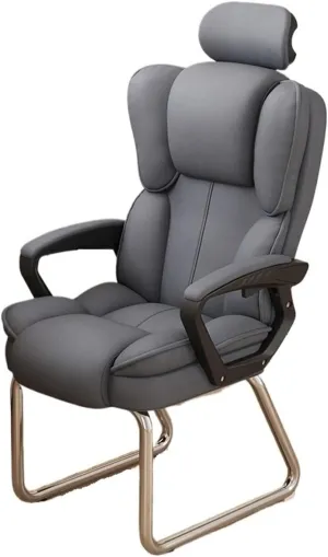 Classic Home Office High Back Chair PU Leather Soft Executive Side Reception Chair with Silver Sled Base No Wheels Desk Task Chair(Gris)