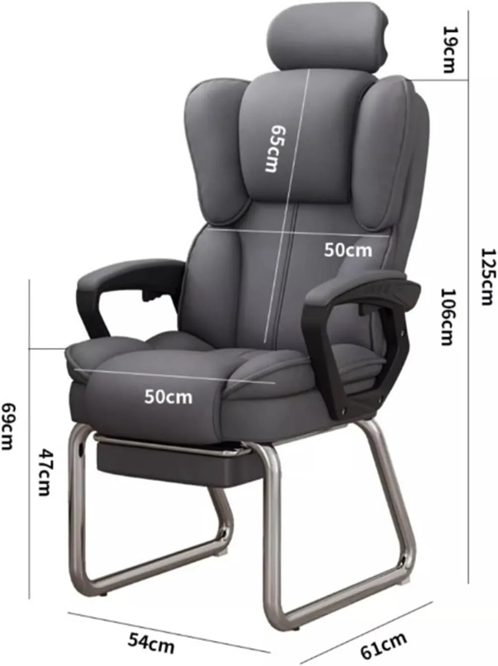 Classic Home Office High Back Chair PU Leather Soft Executive Side Reception Chair with Silver Sled Base No Wheels Desk Task Chair(Gris)