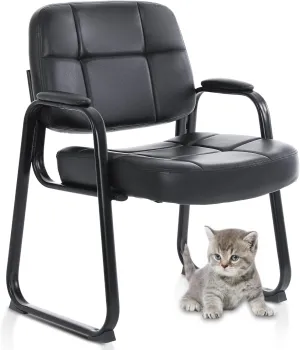 CLATINA Big & Tall Waiting Room Guest Chair with Bonded Leather Padded Arm Rest and Sled Base for Office Reception Lobby and Conference Desk, Black