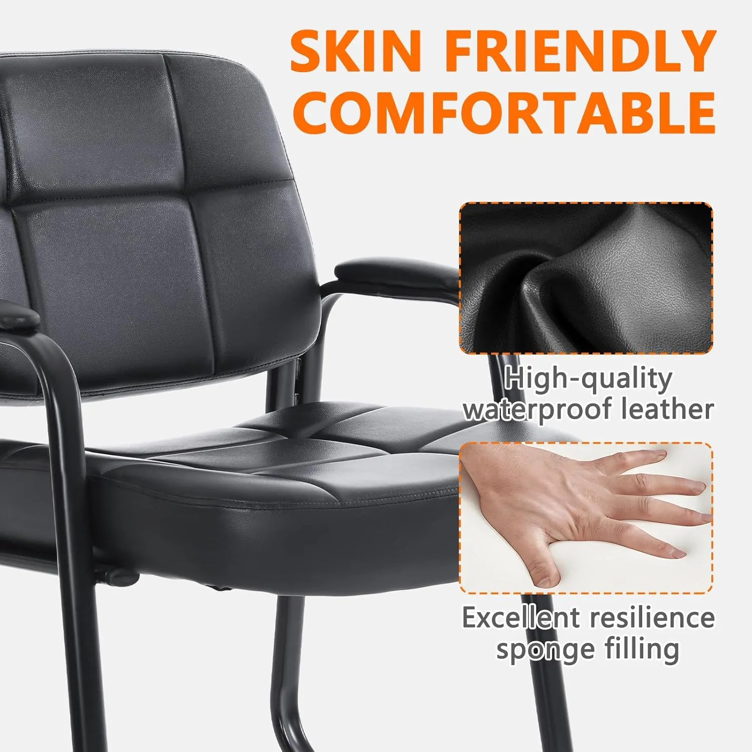CLATINA Big & Tall Waiting Room Guest Chair with Bonded Leather Padded Arm Rest and Sled Base for Office Reception Lobby and Conference Desk, Black