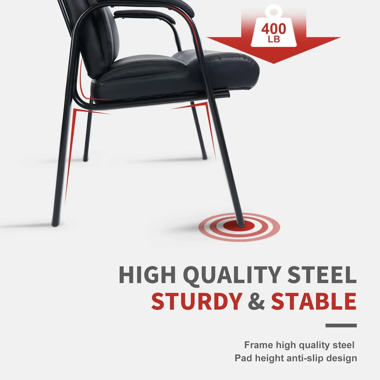 CLATINA Heavy Duty Guest Chair with Padded Armrests, Executive Leather Soft Reception Chair 400lbs Capacity for Office Conference Waiting Meeting Room, Black (1 Pack)