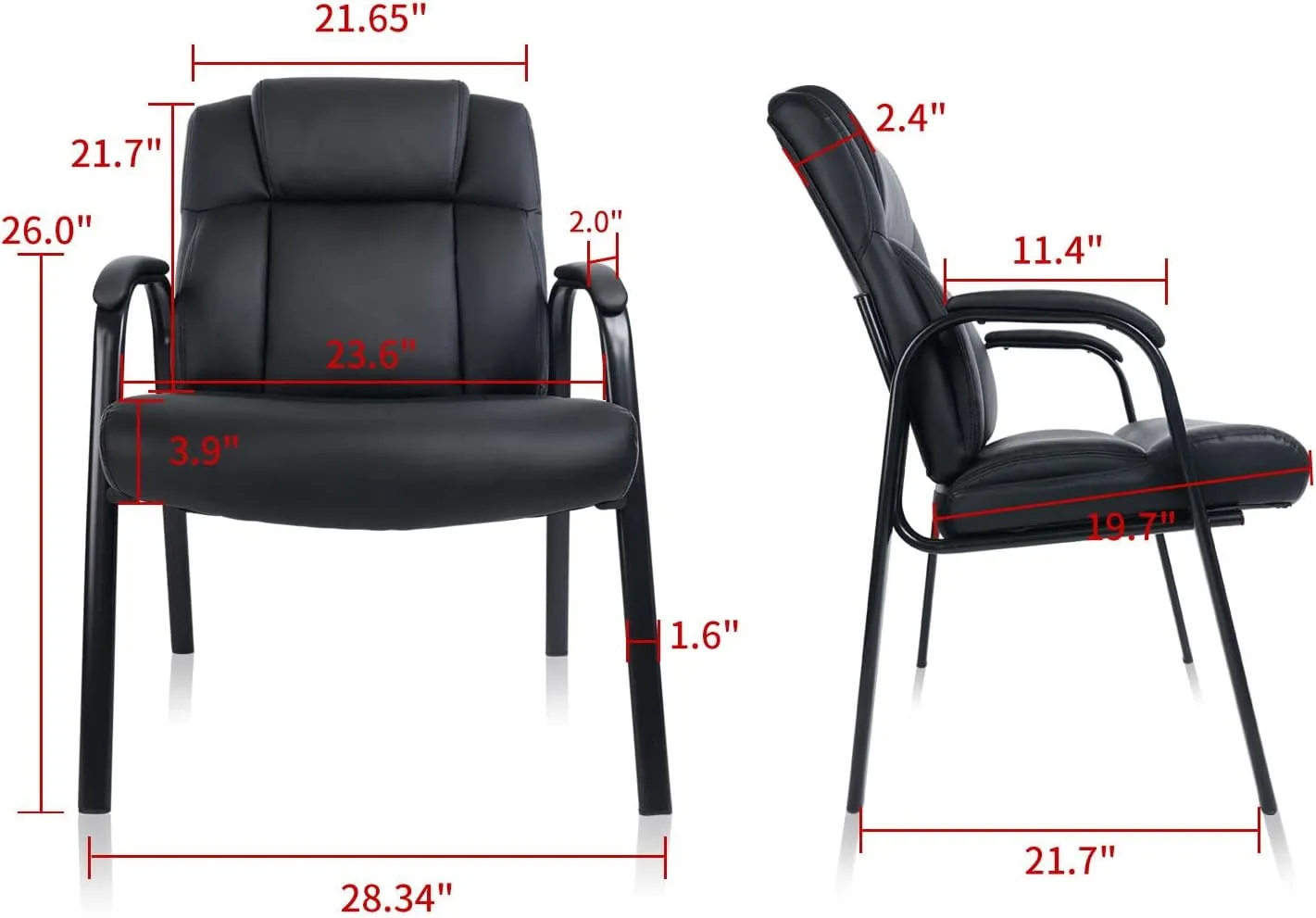 CLATINA Heavy Duty Guest Chair with Padded Armrests, Executive Leather Soft Reception Chair 400lbs Capacity for Office Conference Waiting Meeting Room, Black (1 Pack)