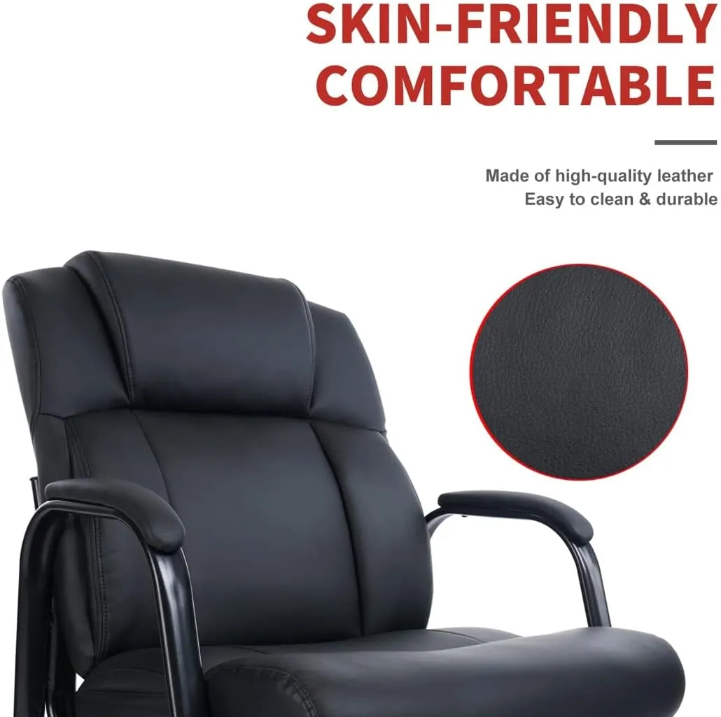 CLATINA Heavy Duty Guest Chair with Padded Armrests, Executive Leather Soft Reception Chair 400lbs Capacity for Office Conference Waiting Meeting Room, Black (1 Pack)