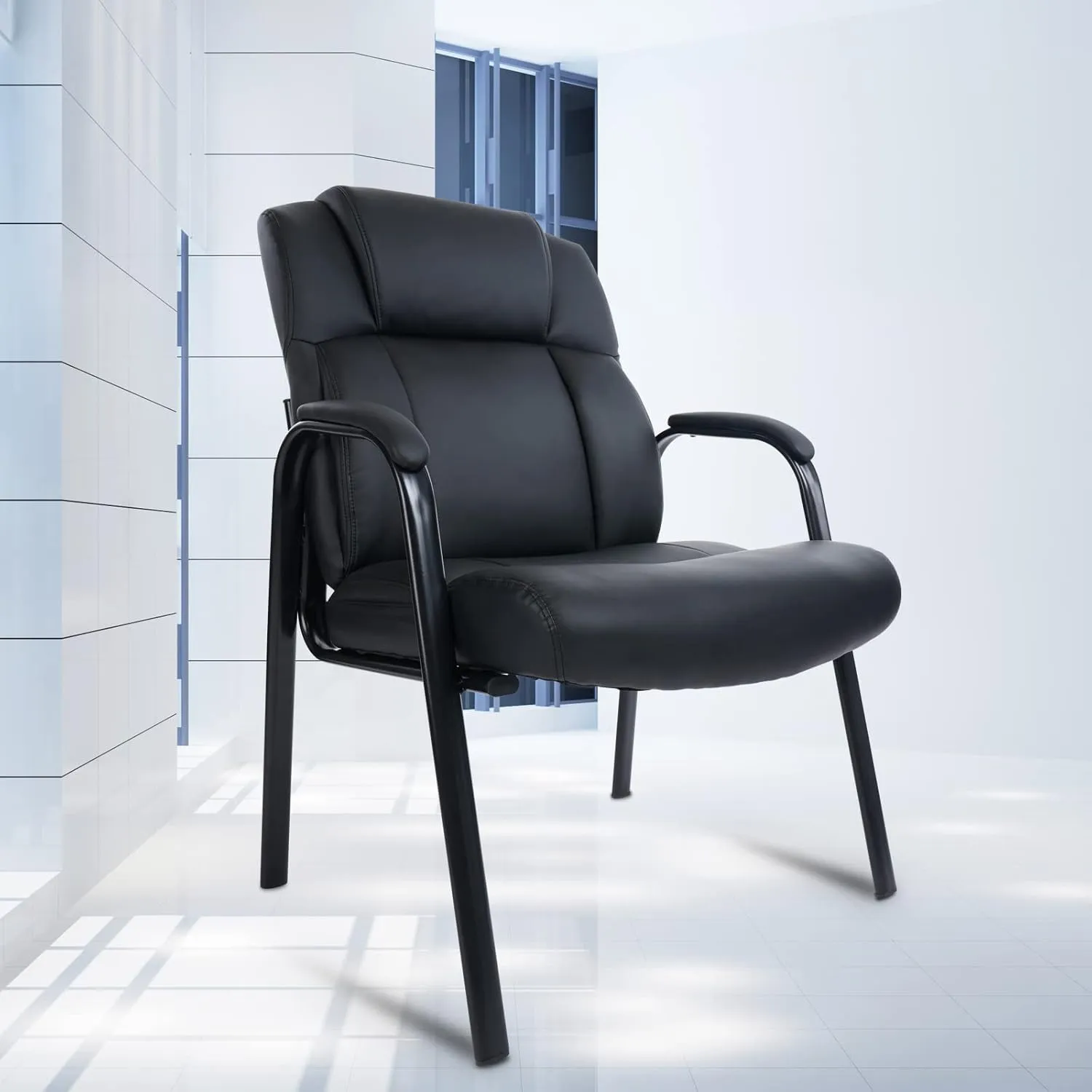CLATINA Heavy Duty Guest Chair with Padded Armrests, Executive Leather Soft Reception Chair 400lbs Capacity for Office Conference Waiting Meeting Room, Black (1 Pack)